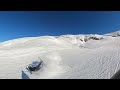 Catching edge at high speed. Snowboard GOPRO Max.