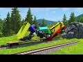 Double Flatbed Trailer Truck vs Speedbumps Train vs Cars Beamng.Drive #2