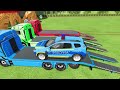 Double Flatbed Trailer Truck vs Speedbumps | Train vs Cars | Tractor vs Train | BeamNG.Drive