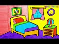 Drawing, Painting & Coloring Beautiful Bedroom for Kids and Toddlers | Basic Indoor Pictures #198