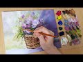 How to draw a cosmos flower basket / Acrylic painting / Healing painting