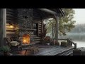 🌧️ Rainy Evening by the River: Cozy Wooden House with Fireplace & Gentle Water Sounds 🔥