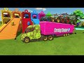 LOAD & TRANSPORT WOODCHIPS & BIG TREE WITH MINI & BIG TRACTOR & FLATBED TRAILER & TREX CUTTER! FS 22