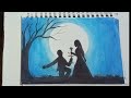 How to draw moonlit night with romantic couple || Valentine Day Special