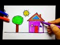 How to Draw a House for kids | House Drawing for Kids | House Coloring Pages  | kids knowledge