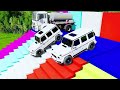 Flatbed Trailer Cars Transportation with Truck - Speedbumps vs Cars vs Train - BeamNG.Drive