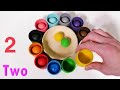 रेनबो बॉल्स और कप - बच्चों और शिशुओं के लिए रंग, संख्या और अंग्रेजी शब्द सीखें!