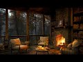 Soft Jazz in Cozy Cabin Balcony Ambience on Rainy Day 🌧️ Rain & Fireplace Sounds to Chill Out