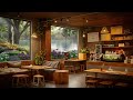 Cozy Wooden Coffee Shop Bookstore - Rainy Outside and Smooth Jazz Music Instrumental For Relaxing