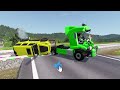 Double Flatbed Trailer Truck vs Speedbumps Train vs Cars | Tractor vs Train Beamng.Drive 051