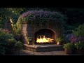 Immerse Yourself in Peace: Fireplace & Blooming Garden with Nature Sounds and Fire Crackling