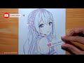 drawing anime girl - Emilia エミリア  - [ Re:Zero kara Hajimeru Isekai Seikatsu ]