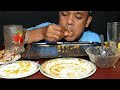 EATING CHICKEN ROAST,  PASTA,  VURI BHAJI, AND POTATO CURRY MORNING EATING SHOW