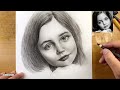 Girl's happy face drawing || portrait sketch drawing || how to draw realistic