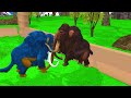 Giant Tiger wolf Attacks Mokey Chase Cow Cartoon Buffalo Gorilla Saved By Woolly Mammoth Elephant