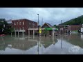 7-11–2023 Montpelier, VT - Historic flood downtown underwater - Winooski River - drone