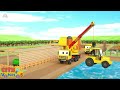 Construction vehicles rescue oil truck in the car accident-bulldozer and crane truck for kids