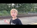 Logan tracking a CSX train at Woodbourne, PA 090422