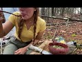 Juicy Whole Leg of Lamb cooked on campfire solo in the woods. ASMR cooking no talking. Caveman style