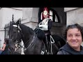 Unbelievable! Disrespectful tourists grab and Pull the king’s guard horse reins.