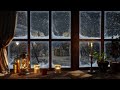 The ambiance felt from the window of the cabin on a cold snowy winter | Snowstorm Sounds 8 Hours