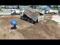 Wonderful Shantui DH17c2 Bulldozer Clear Mud & Push Sand With Dongfeng Dump Trucks filling sand