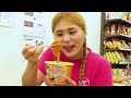 Korean Convenience Store Food Mukbang 야외 편의점음식 먹방! 컵라면 삼각김밥 치킨 뽀로로 음료수 CVS EATING SHOW | HIU 하이유