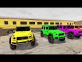 Flatbed Trailer Cars Transportation with Truck - Speedbumps vs Cars vs Train - BeamNG.Drive