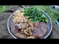 Trangia Cooking : Ribeye Steak, Couscous, Spinach & Mushrooms