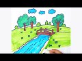 Draw Easy Village Scenery with me| Easy Kids Drawing| Drawing and Coloring #drawing #kids #scenery