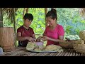 Processing bamboo shoots into unique dishes to sell at the market. The silent help of the husband