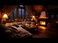 Thunderstorm and Rain at Night in a Cozy Wooden Cabin with Crackling Fire