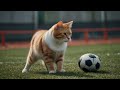 A CUTE CAT PLAYS FOOTBALL