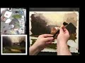 How to paint a landscape, trees, sky, fields, water, mist. A fully narrated lesson