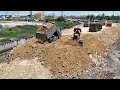 Incredible Bulldozer stuck recovery by dump truck and bulldozer - bulldozer stuck mud