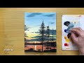 How to Draw a Sunset Lake / Acrylic Painting for Beginners