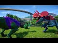 Ultimasaurus Spidey vs. Captain America Giganotosaurus & She-Hulk T-Rex - Jurassic World Evolution